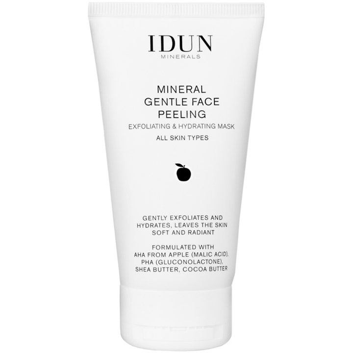 IDUN Minerals Mineral Gentle Face Peeling 75 ml eksfolierende ansigtsmaske i hvid tube der giver blød og strålende hud