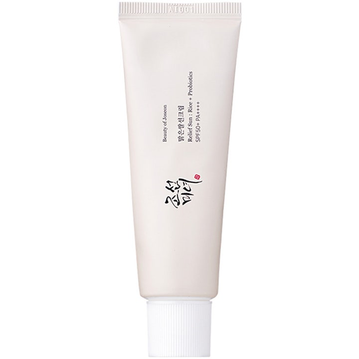 Beauty of Joseon Relief Sun Duo 50 ml solcreme med SPF 50+ og ris i hvid tube til beroligende hudpleje