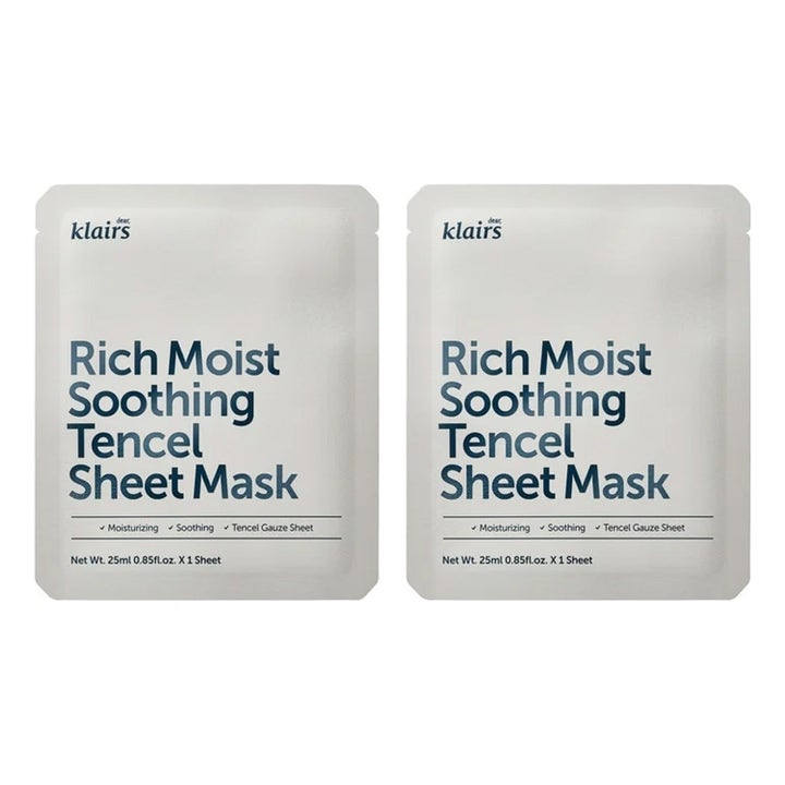 Klairs Rich Moist Soothing Tencel Sheet Mask 25ml beroligende ansigtsmaske i hvide kuvertposer