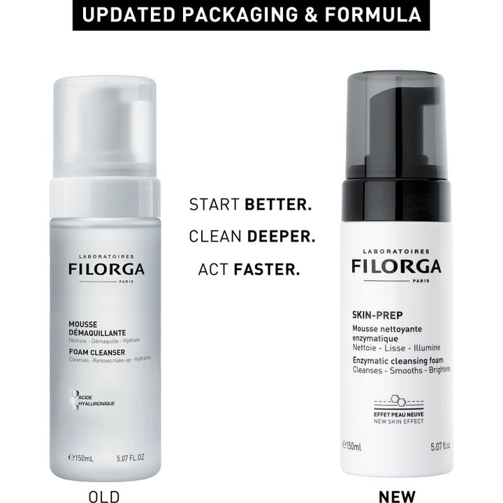 FILORGA Skin-Prep Enzymatic Cleansing Foam 150 ml eksfolierende rengøringsskum i ny hvid flaske med sort låg.