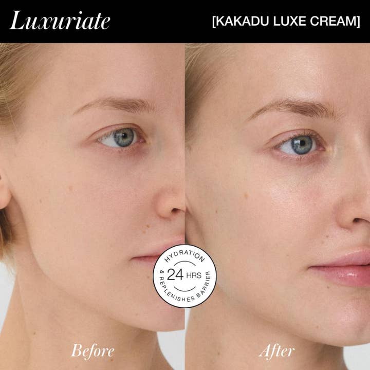 RMS Beauty Kakadu Luxe Cream 50 ml ansigtscreme før og efter brug med 24 timers hydrering og glød