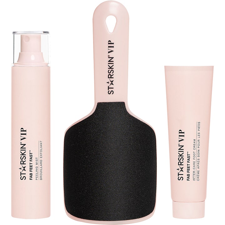 Starskin Fab Feet Fast Instant Foot Peeling Treatment 296 g fodpleje med pink spray, sort fodfil og blødgørende creme