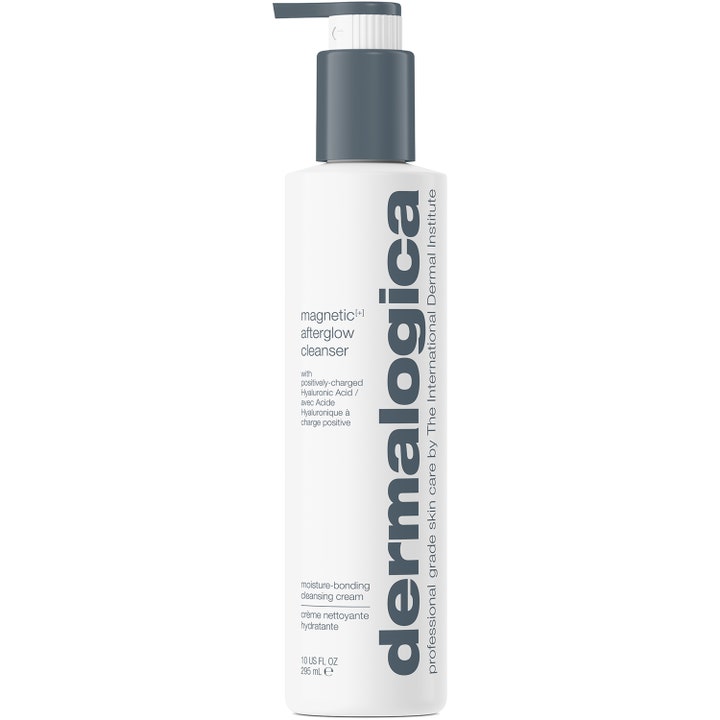 Dermalogica Magnetic Afterglow Cleanser 295 ml fugtgivende ansigtsrens i hvid pumpeflaske med gråt låg