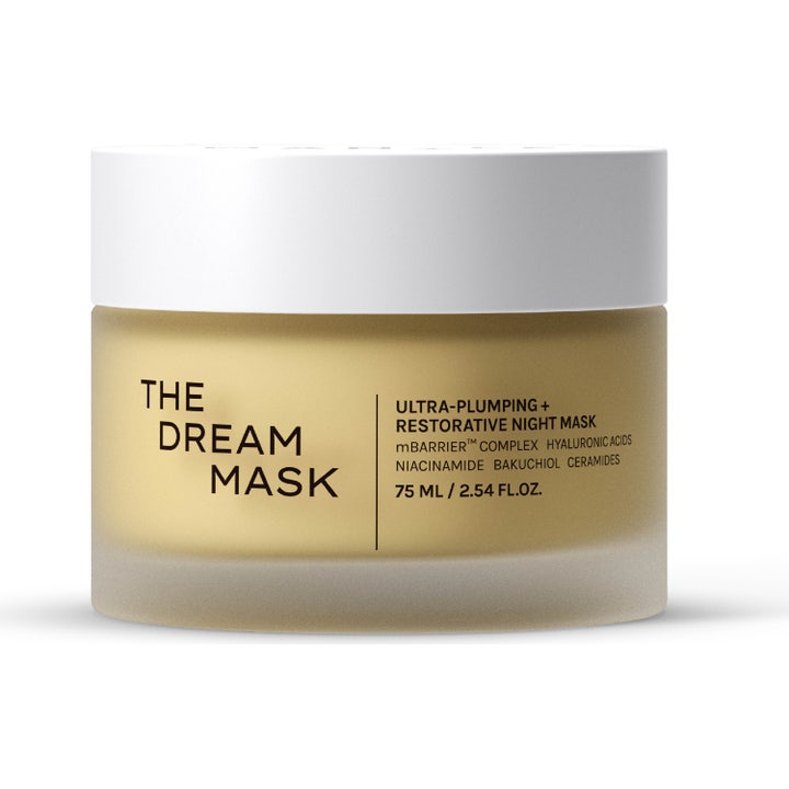 Mantle The Dream Mask 75 ml genopbyggende natmaske i krukke af frostet glas med hvidt låg og cremet indhold