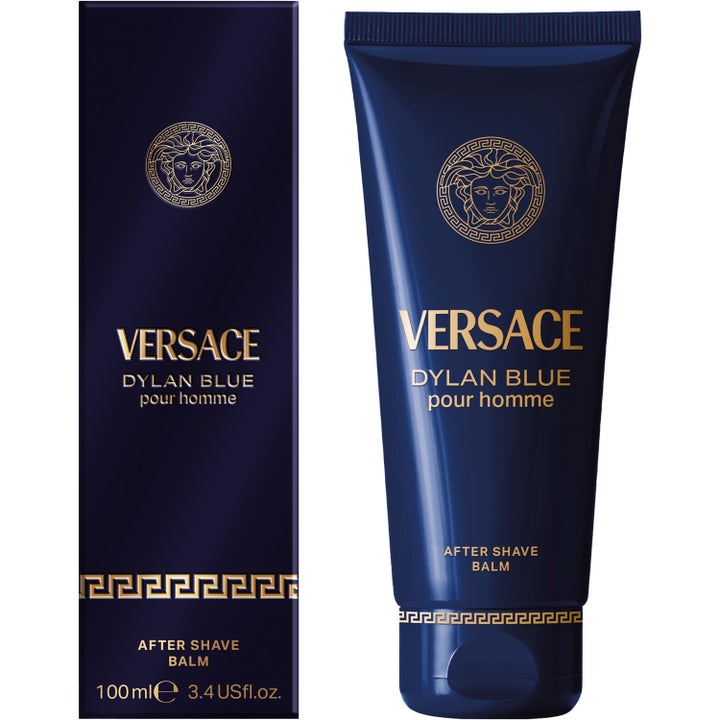 Versace Dylan Blue After Shave Balm 100 ml beroligende efterbarbering i mørkeblå tube og æske med guldlogo