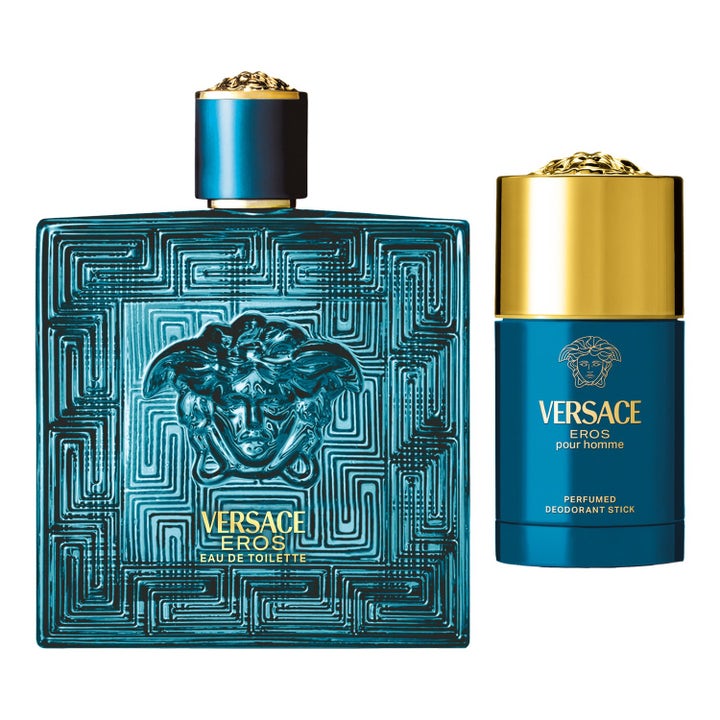 Versace Eros herresæt med EdT 200ml og deostick 75ml i turkisblå emballage med gulddetaljer