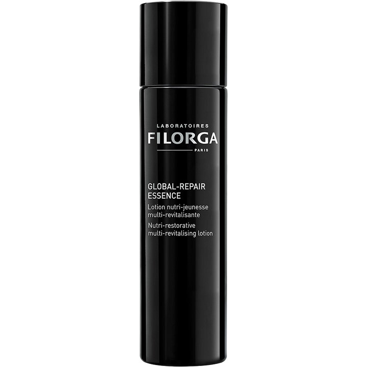 Filorga Global-Repair Essence 150 ml revitaliserende ansigtslotion i en blank sort flaske med hvid tekst.
