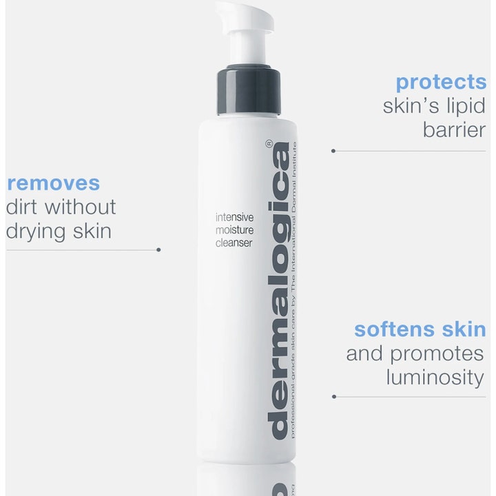 Dermalogica Intensive Moisture Cleanser 295 ml nærende ansigtsrens i hvid pumpeflaske der beskytter hudbarrieren
