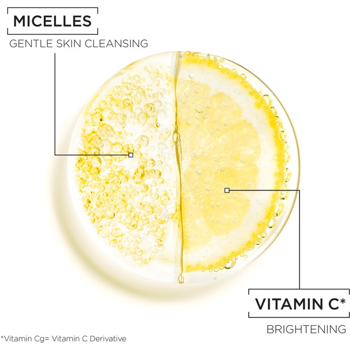 Garnier Skin Active Micellar Cleansing Water Vitamin C 400 ml giver glød med miceller og en citronskive