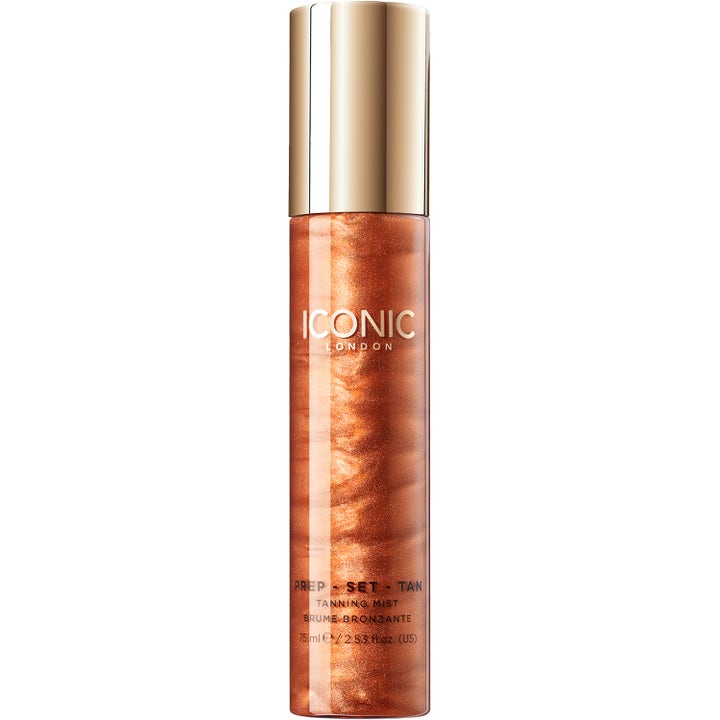 ICONIC London Prep-Set-Tan 75 ml selvbruner mist der giver glød i klar flaske med guldlåg og bronzeskimmer.