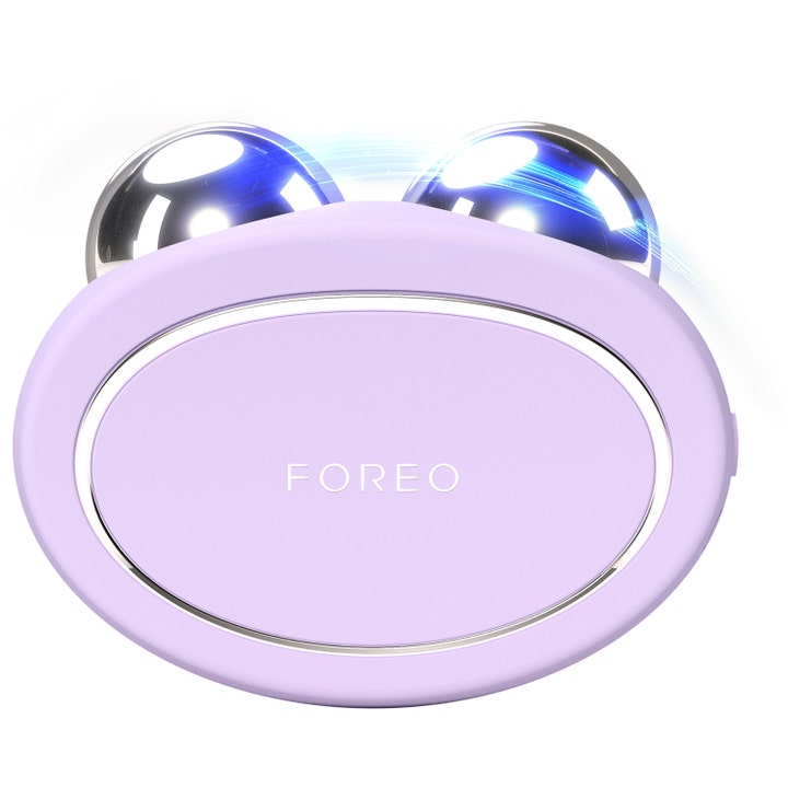 FOREO BEAR opstrammende mikrostrømsenhed til ansigtsløft i lilla silikone med to blanke metalkugler