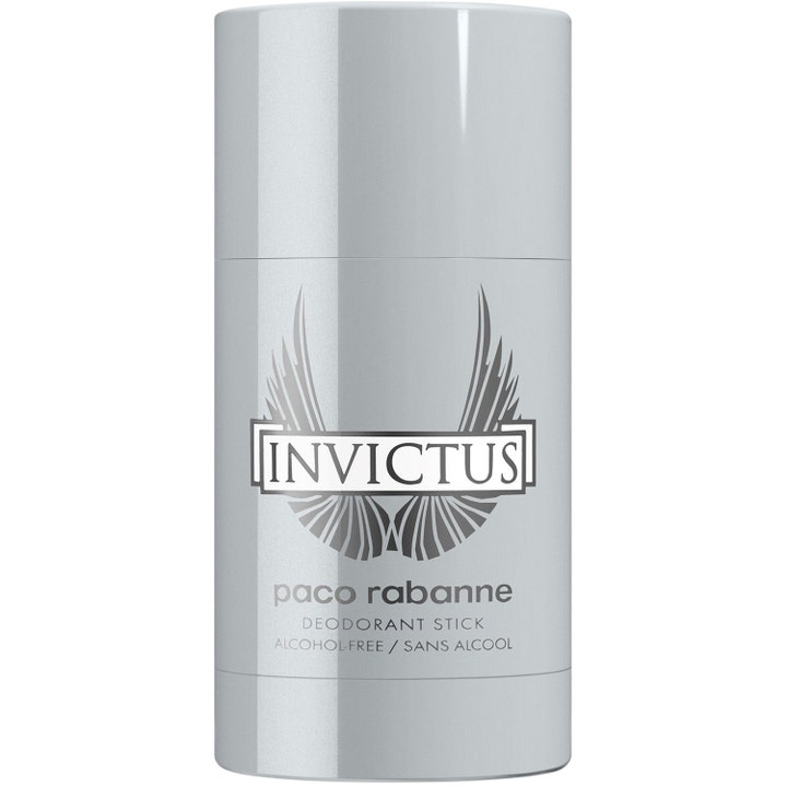 Paco Rabanne Invictus Deodorant Stick alkoholfri deostick i en blank sølvgrå beholder prydet med sølvvinger