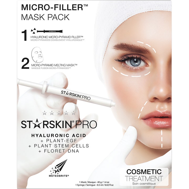 Starskin Pro Micro-Filler Mask Pack 40g hyaluronsyre-behandling i hvid æske der viser brug af applikator-sprøjte