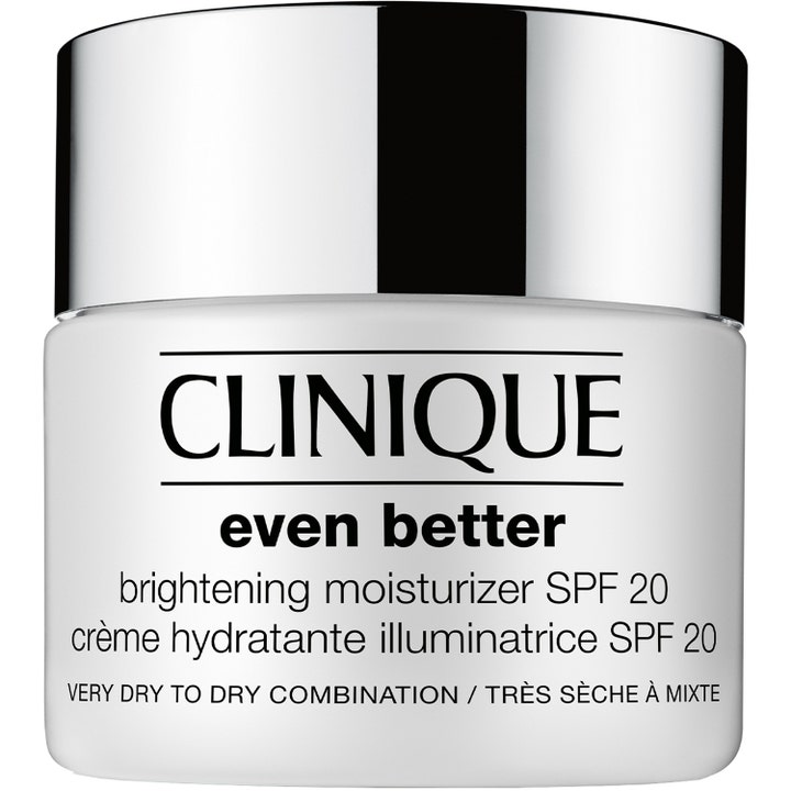 Clinique Even Better Brightening Moisturizer SPF 20 glødgivende ansigtscreme i hvid krukke med sølvlåg