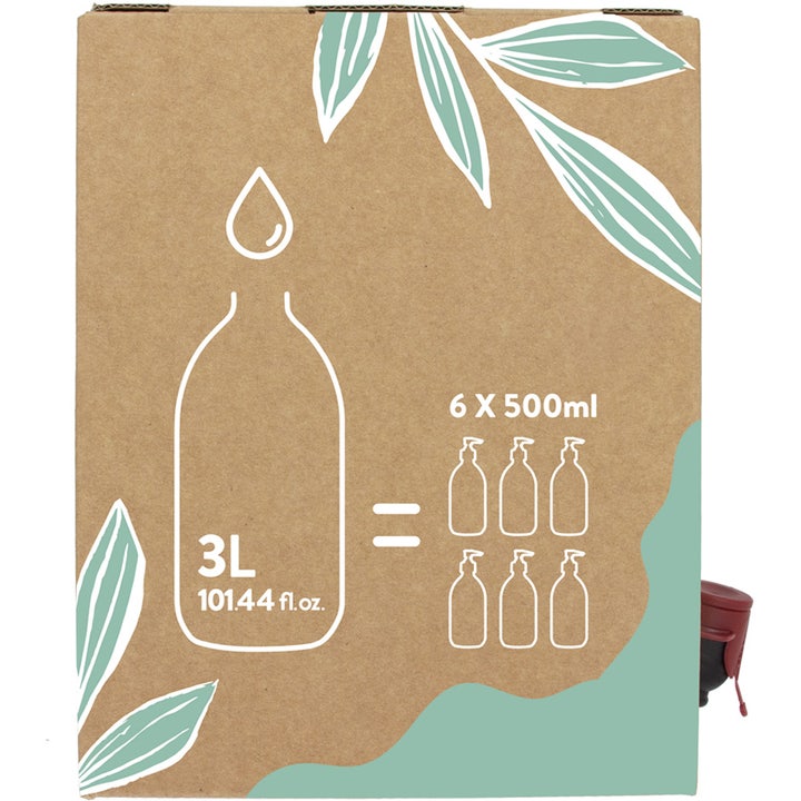 Compagnie de Provence Liquid Marseille Soap Refill Cotton Flower 3000 ml flydende håndsæbe i papkasse med grafik af seks flasker
