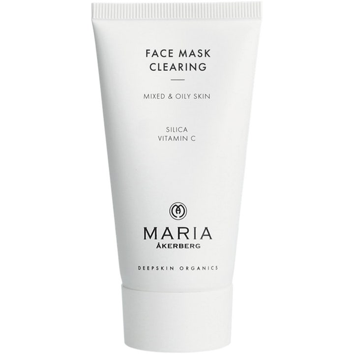 Maria Åkerberg Face Mask Clearing dybderensende ansigtsmaske i hvid tube med silica og C-vitamin til fedtet hud