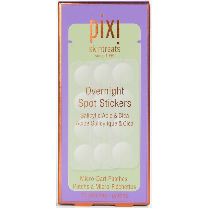 Pixi Overnight Spot Stickers 12 stk micro-dart patches mod urenheder i lilla og grøn æske med hvide plastre