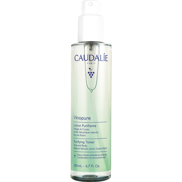 Caudalie Vinopure Purifying Toner 200ml rensende skintonic mod urenheder i lysegrøn flaske med hvidt låg