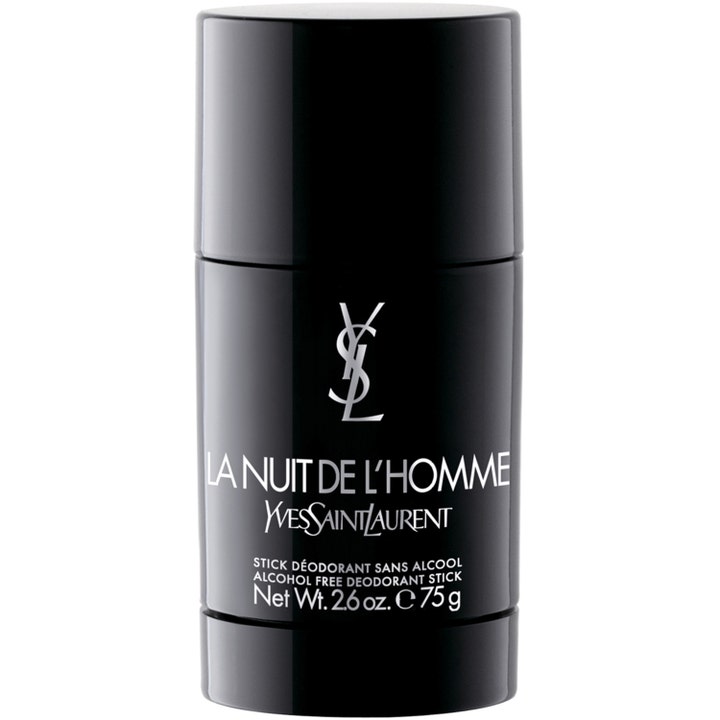 Yves Saint Laurent La Nuit de l'Homme 75g alkoholfri deodorant stick i en blank sort hylse med ikonisk sølvfarvet logo