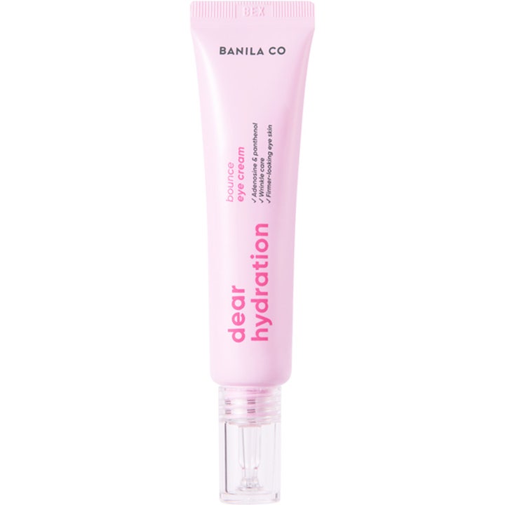 Banila Co Dear Hydration Bounce Eye Cream 20 ml fugtgivende rynkepleje i en lyserød tube med gennemsigtig hætte