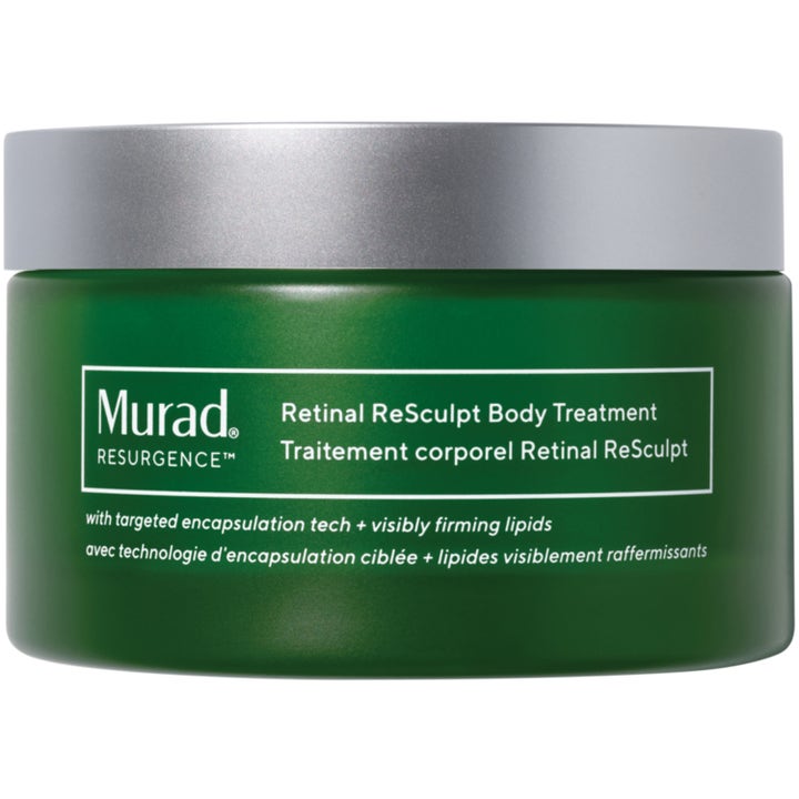 Murad Retinal ReSculpt Body Treatment opstrammende kropscreme i mat grøn krukke med sølvfarvet låg
