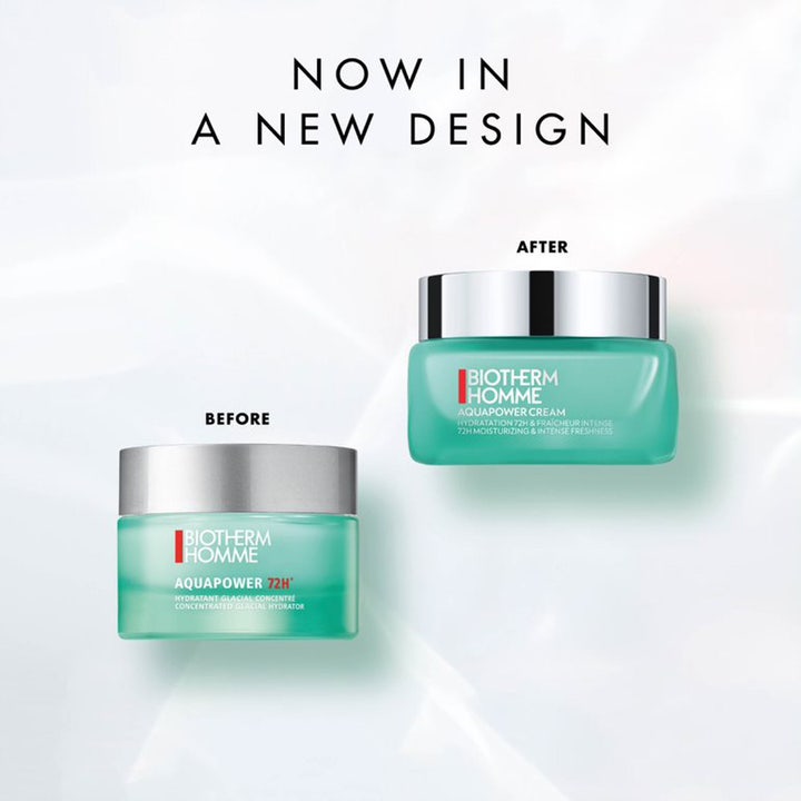 Biotherm Homme Aquapower 72H Gel-Cream 50 ml fugtgivende dagcreme vist i både nyt og gammelt design