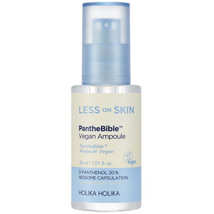 Holika Holika Less On Skin PantheBible Vegan Ampoule 30 ml beroligende serum i klar flaske med lyseblå pumpe