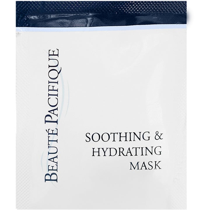 Beauté Pacifique Soothing & Hydrating Sheet Mask 15 ml fugtgivende sheet mask i hvid sachet med mørkeblå topkant