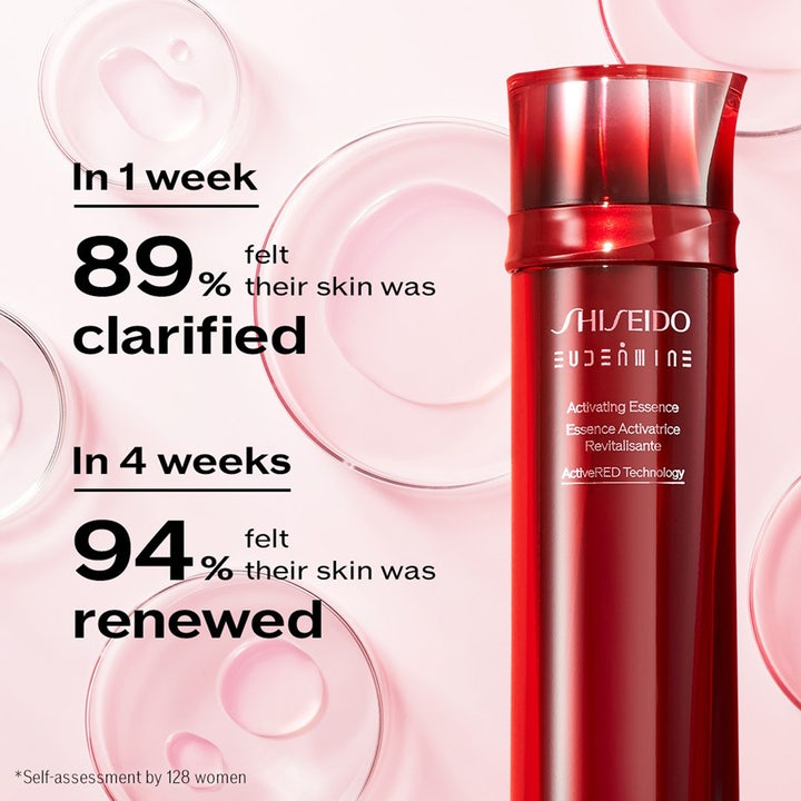 Shiseido Eudermine Activating Essence 150 ml i rød flaske giver fornyet hud og klarere teint på fire uger.