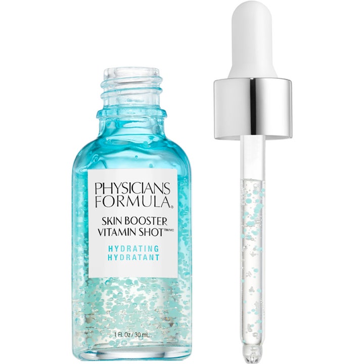 Physicians Formula Skin Booster Vitamin Shot Hydrating 30 ml fugtgivende serum i blå glasflaske med pipette og blå perler