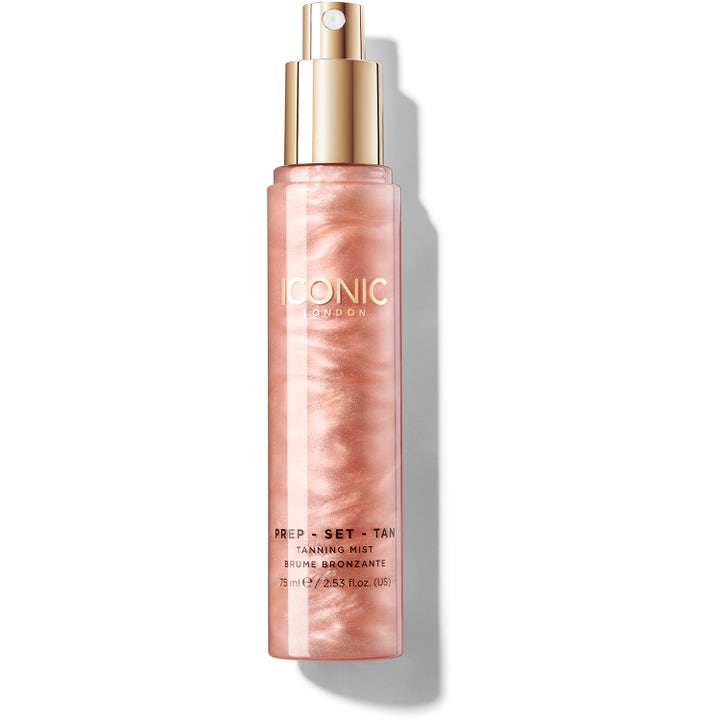ICONIC London Prep Set Tan Tanning Mist Original 75 ml selvbruner spray giver glød med glitrende bronzefarvet væske