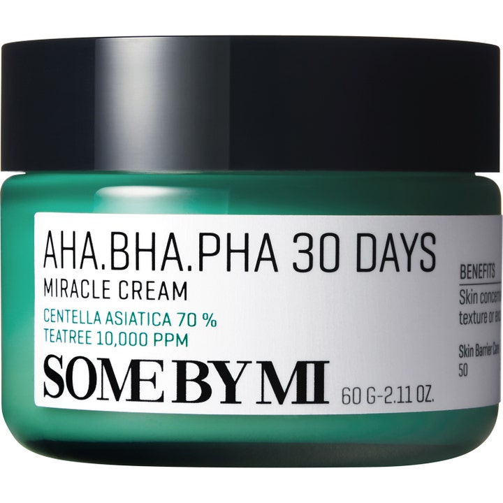 Some By Mi AHA BHA PHA 30 Days Miracle Cream 60 g beroligende ansigtscreme med Centella Asiatica i grøn krukke