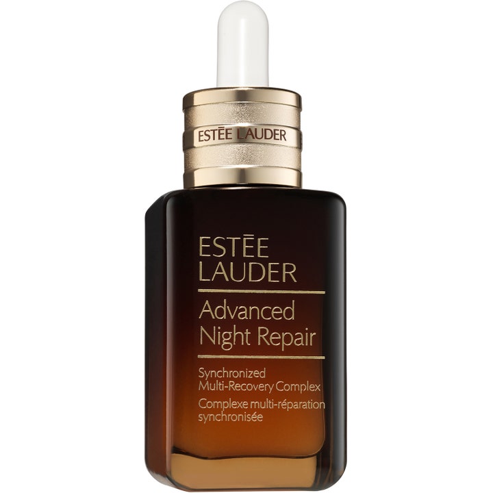 Estée Lauder Advanced Night Repair 50 ml reparerende serum i ikonisk brun glasflaske med guldhætte og hvid pipette.