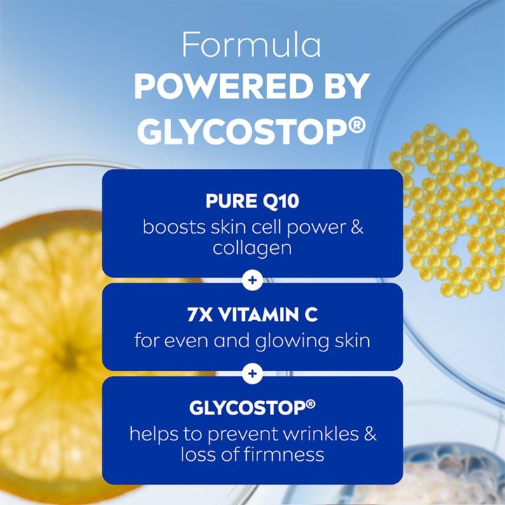NIVEA Q10 Energy Healthy Glow Day Cream 50 ml dagcreme med info om Q10, Vitamin C og Glycostop for glød og fasthed.