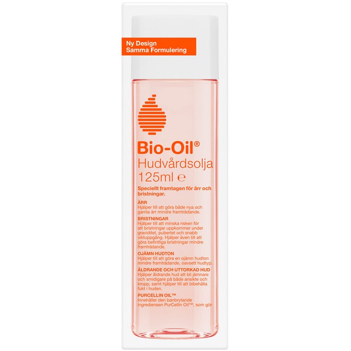 Bio-Oil Hudplejeolie 125 ml mod strækmærker og ar i gennemsigtig flaske med hvidt låg
