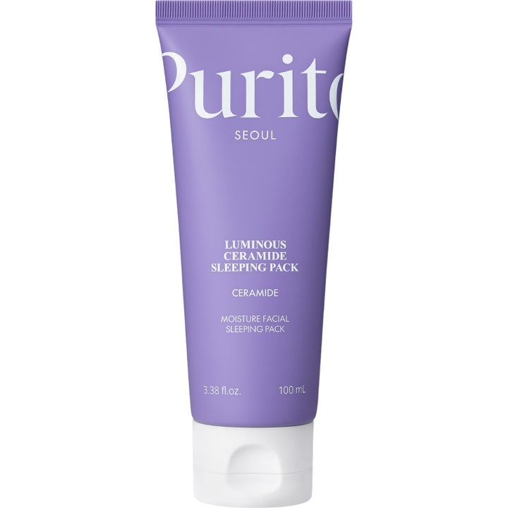 Purito Dermide Cica Barrier Sleeping Pack 80 ml nærende ansigtsmaske i lilla tube med hvidt låg