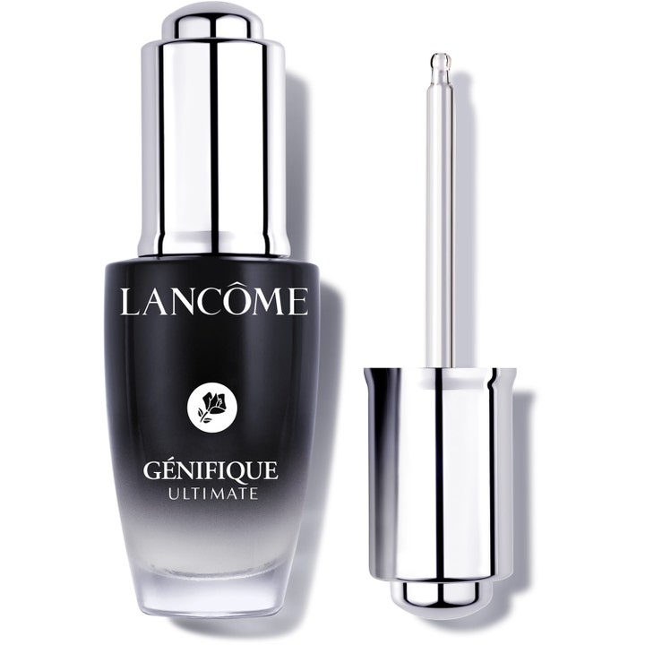 Lancôme Génifique Ultimate reparerende ansigtsserum i sort og sølv gradient glasflaske med sølvpipette