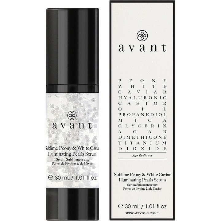 Avant Skincare Sublime Peony & White Caviar Serum 30 ml glødgivende ansigtsserum med hvide perler og hvid æske