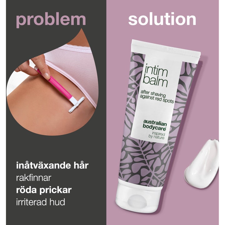 Australian Bodycare Intim Balm 100 ml lindrer røde knopper og hudirritation efter intimbarbering med hvid creme