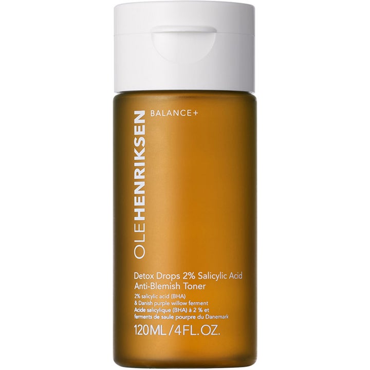 Olehenriksen Balance+ Detox Drops 120 ml toner mod urenheder i en ravfarvet gennemsigtig flaske med hvidt låg