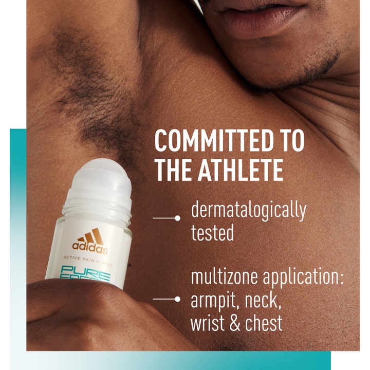 Adidas Skin & Mind Pure Fresh Roll-On Deodorant 50 ml opfriskende roll-on påføres i armhulen på en mand