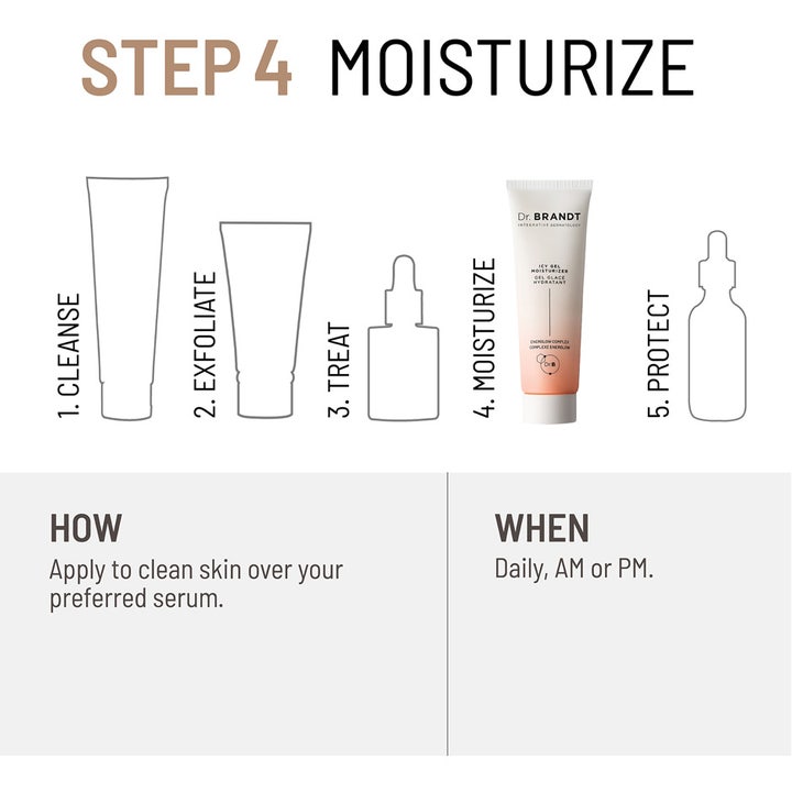 Dr Brandt iD-STRESS Fatigue Fighting Eye Gel 15 g øjencreme i trin 4 infografik med brugsanvisning morgen og aften