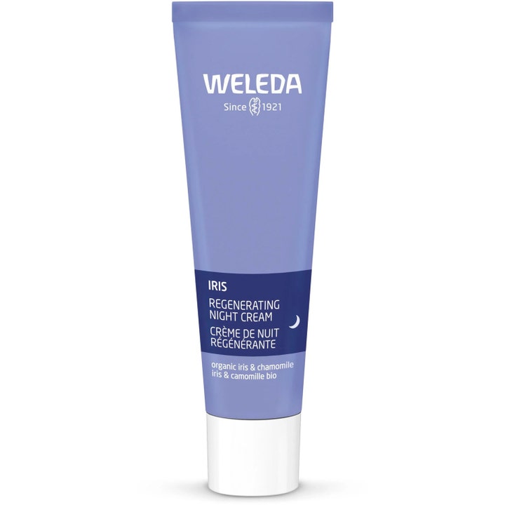 Weleda Iris Regenerating Night Cream 30ml genopbyggende natcreme med økologisk iris i lilla tube med hvidt låg.