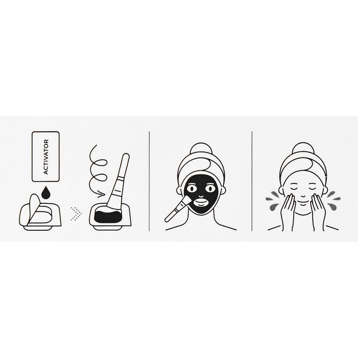 SKIN1004 Zombie Beauty Mummy Pack & Activator Kit 8 stk ansigtsmaske med illustration af blanding og påføring.