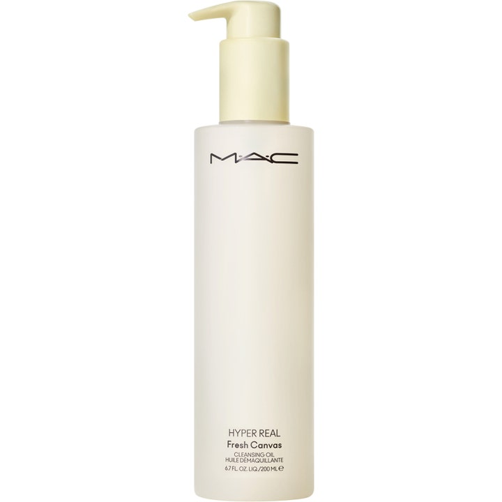MAC Hyper Real Fresh Canvas Cleansing Oil 200 ml renseolie i frostet hvid flaske med lysegul pumpe