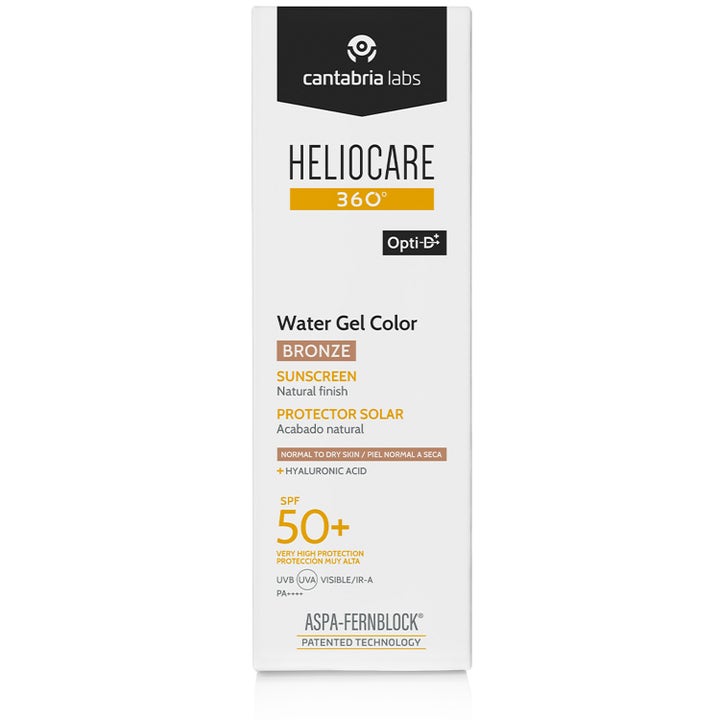 Heliocare Water Gel Color Bronze 50 ml solcreme til ansigtet i hvid æske med SPF 50+ og hyaluronsyre