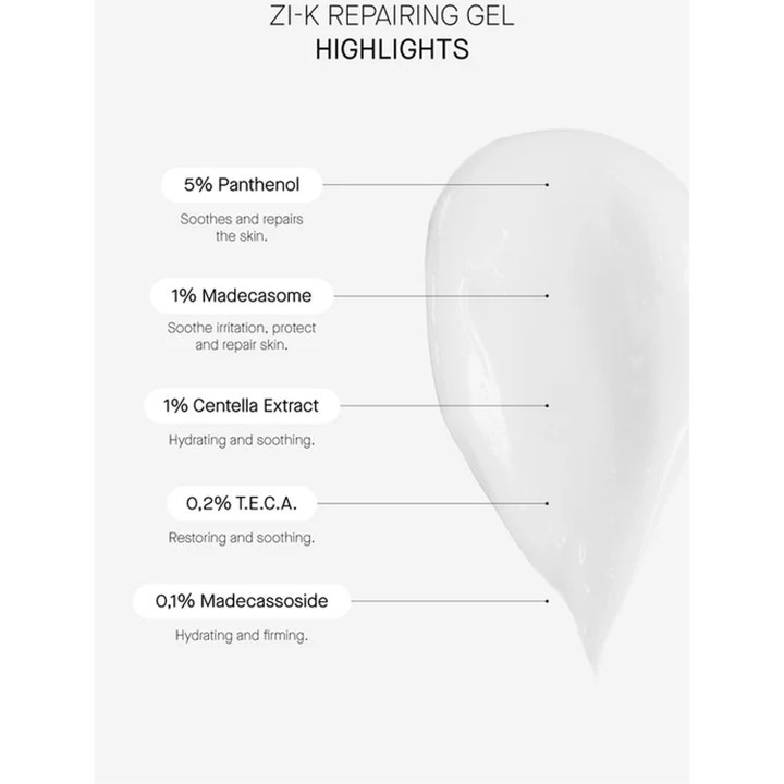 Niche Beauty Lab Transparent Lab Zi-K Cica Repairing Gel 100 ml beroligende ansigtsgel med 5% Panthenol og Centella
