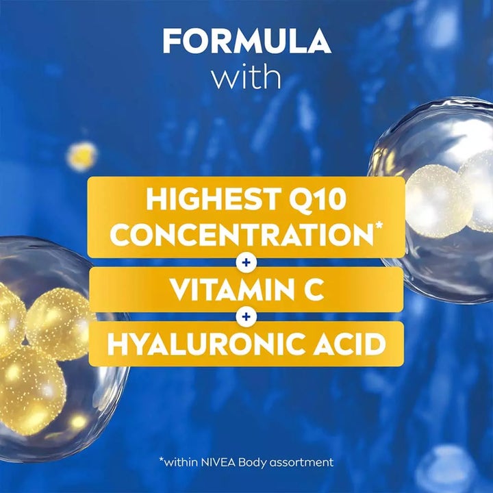 NIVEA Q10 Firming Body Serum 200 ml opstrammende kropspleje med Q10 Vitamin C og hyaluronsyre i gyldne bobler