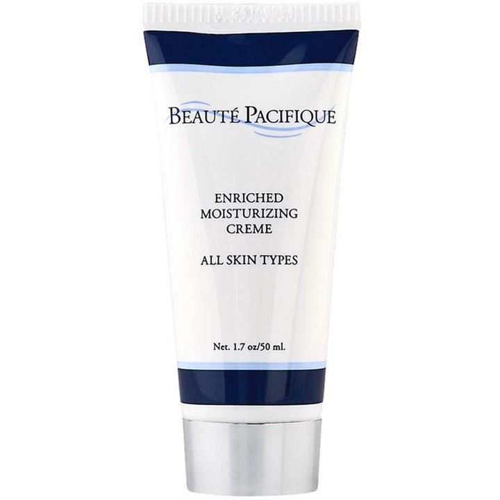 Beauté Pacifique Enriched Moisturizing Creme 50 ml fugtgivende ansigtscreme i hvid tube med mørkeblå detaljer og sølvlåg