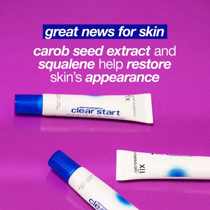 Dermalogica Post-Breakout Fix Duo 2x 15 ml salicylsyre hvide tuber på lilla baggrund med plejende squalene